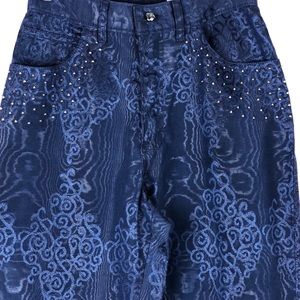 Vintage High Waist Mom Pants Size 2 Shimmery Blue Sequined Slacks Embellished